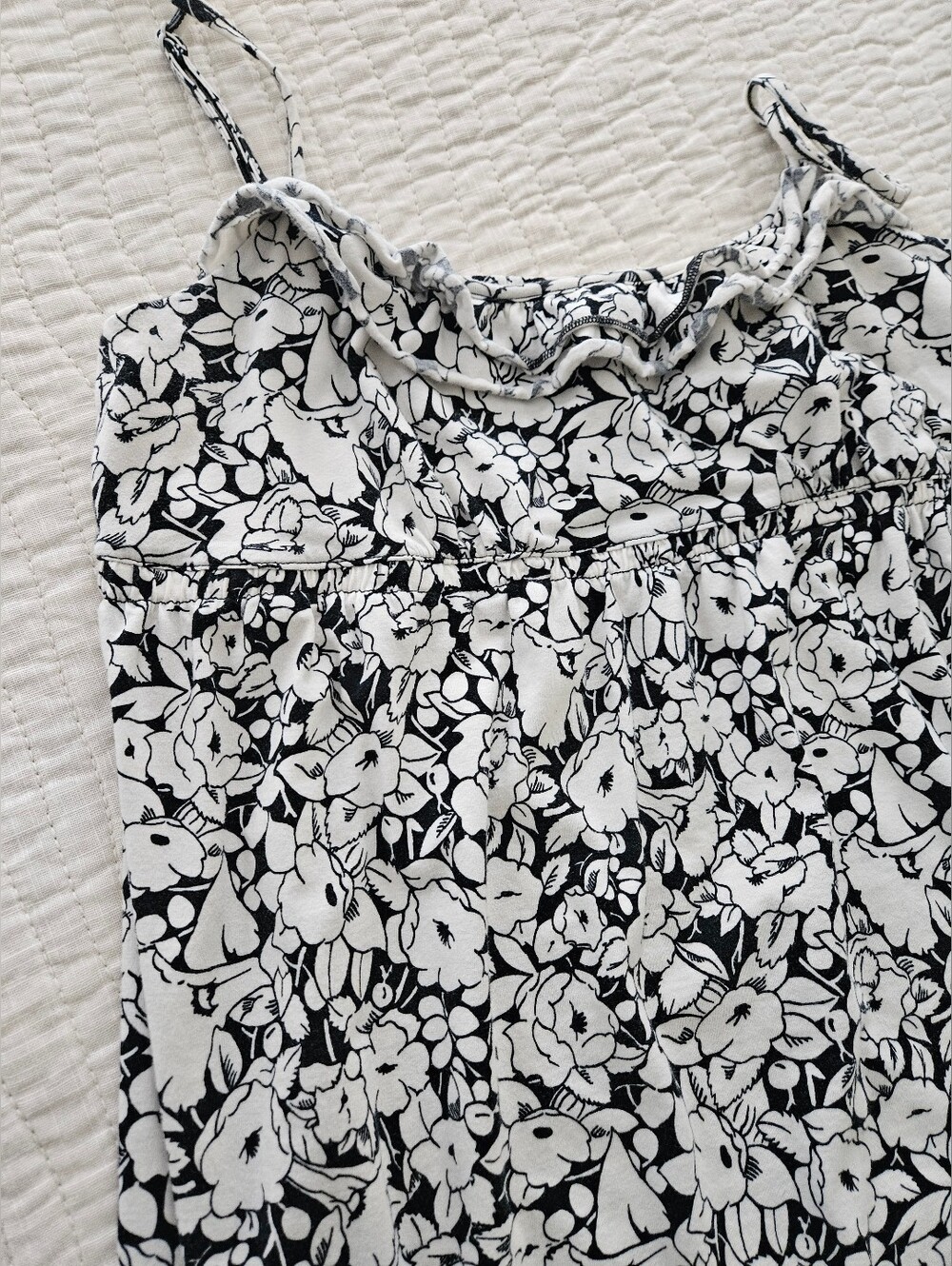 Ann Taylor Loft Black & White Floral With Ruffel At Top Slip Dress T- Straps-Med - Picture 4 of 7